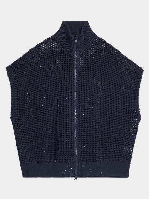 Cotton-Linen Mesh Short-Sleeve Zip Jacket