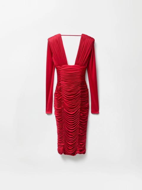 Draped Silk Crêpe Jersey Midi Dress