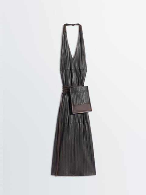 LEATHER APRON DRESS IN CRINKLE LAMB LEATHER