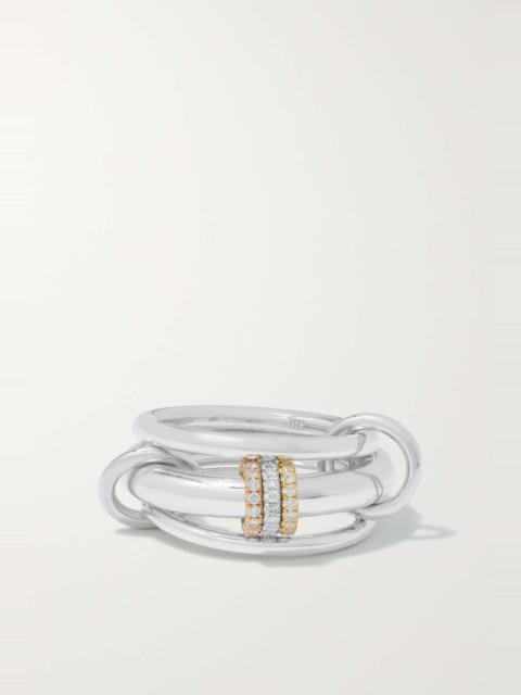 Gemini set of three 18-karat white, yellow and rose gold diamond rings