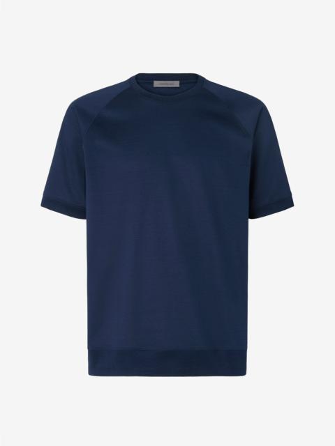 Blue crew neck ribbed jersey t-shirt