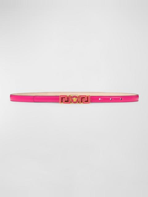 Greca Medusa Buckle Skinny Leather Belt