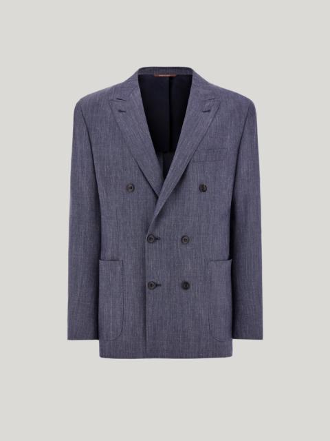 DENIM BLUE LINEN AND WOOL MODERN-FIT JACKET