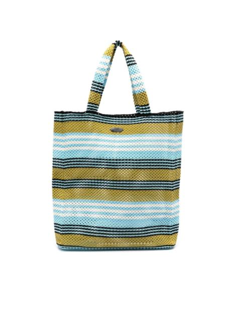 striped crochet cotton tote bag