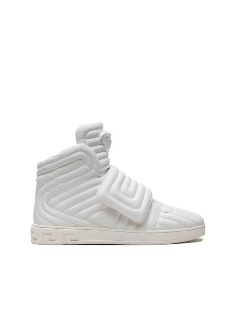 quilted high-top "White" sneakers
