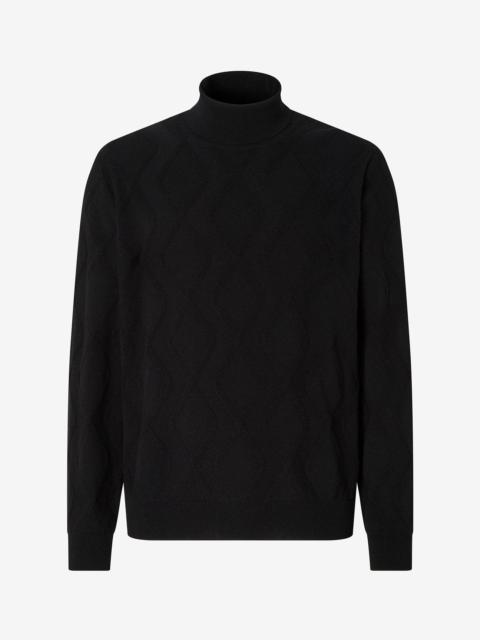 Black wool and cashmere mock turtleneck