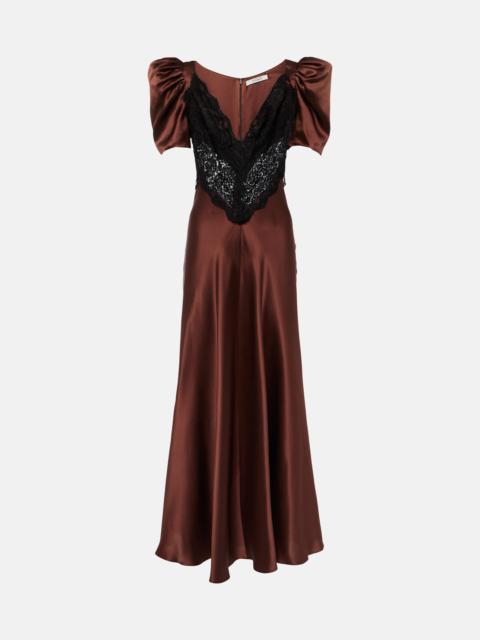 Lace-trimmed silk charmeuse gown