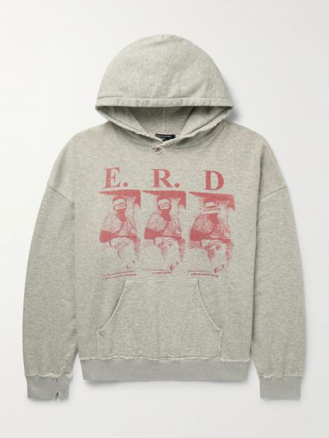 Distressed Logo-Print Cotton-Jersey Hoodie Gray