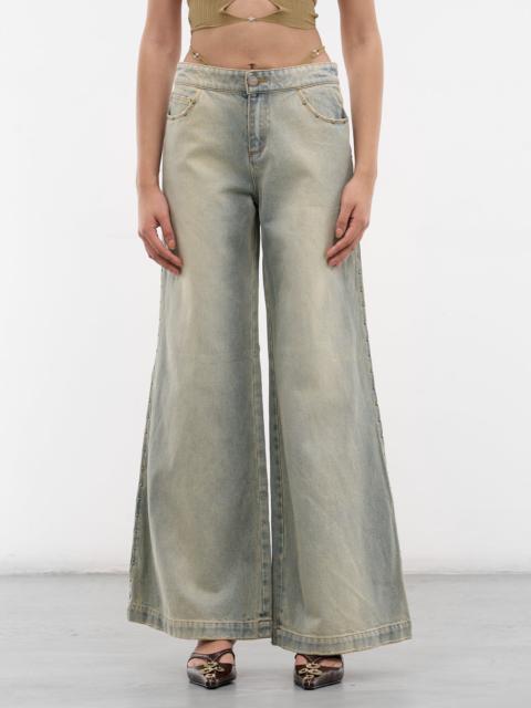 Blue Baggy G-String Rivets Jeans