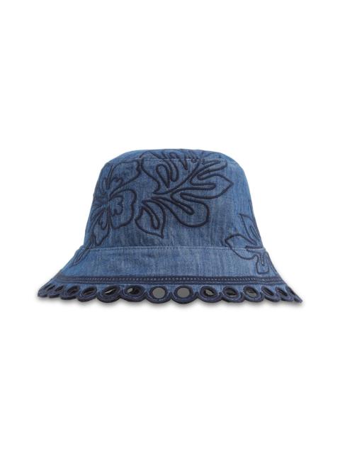 EMBROIDERED DENIM BUCKET HAT