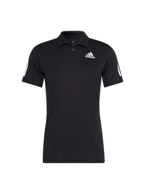 adidas Solid Color Logo Tennis Sports Short Sleeve Polo Shirt Black HB6224