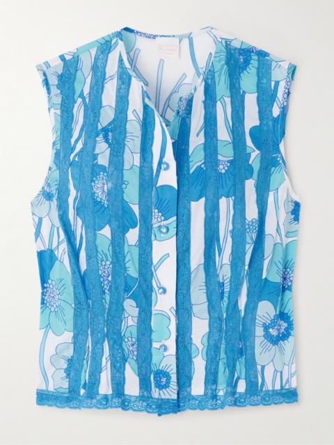 Lace-trimmed Floral-print Cotton-voile Top