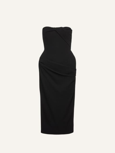 Structured drape corset midi dress in black