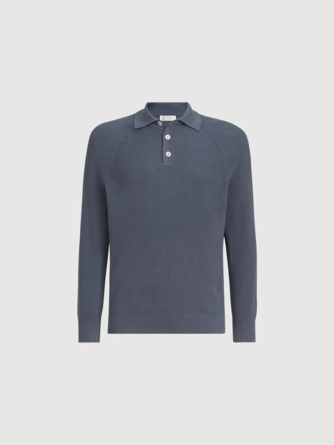 Cotton English rib knit polo with long raglan sleeves