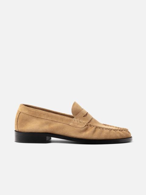 Ezra Tan Suede Pleated Penny Loafer - Men's