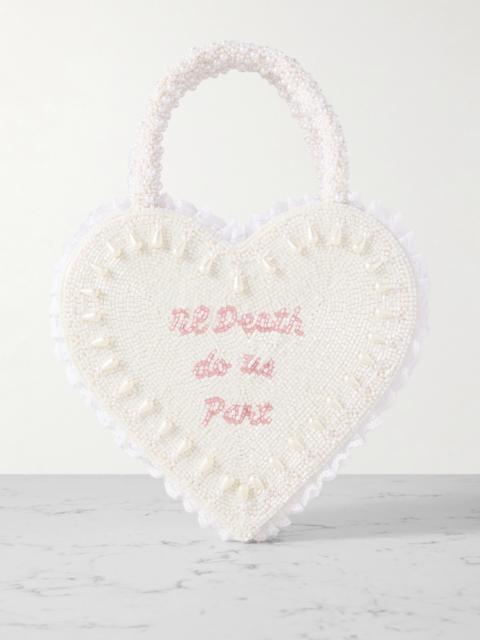 Til Death Do Us Part Lace-trimmed Beaded Twill Tote