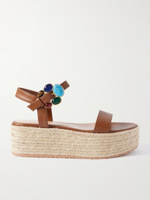 40 Embellished Leather Platform Espadrille Sandals