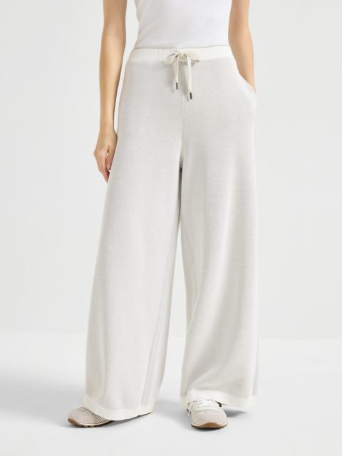 Cotton honeycomb stitch jacquard knit trousers