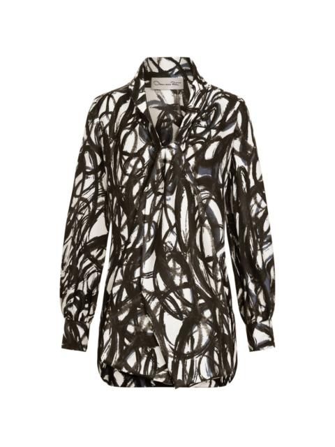 abstract sketch silk twill blouse