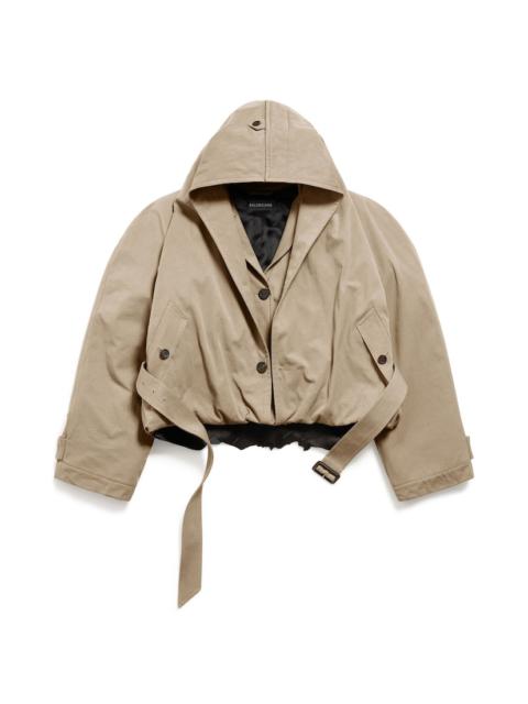 Women's Flipped Hooded Trench in Dark Beige