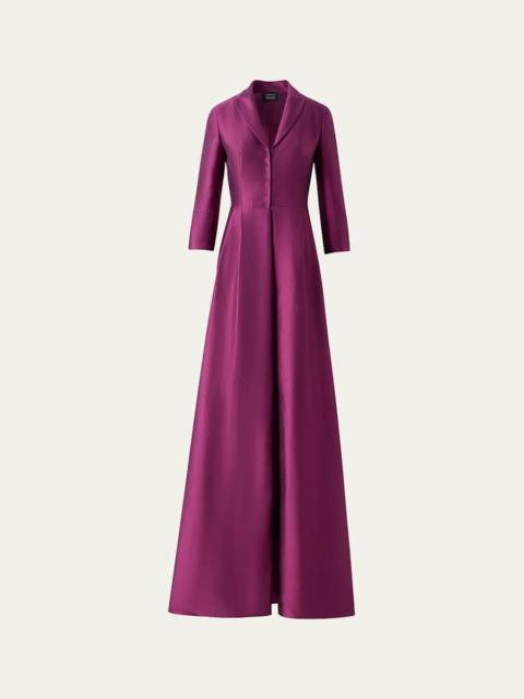 Bracelet-Sleeve Silk Shantung Trench Gown