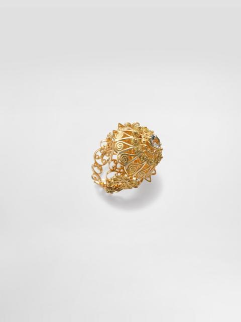 Filigree Ring 18-carat yellow gold and aquamarine