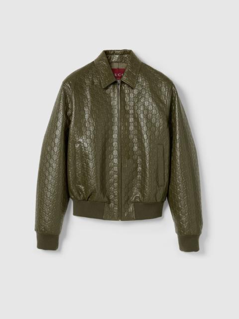 GG embossed leather bomber jacket
