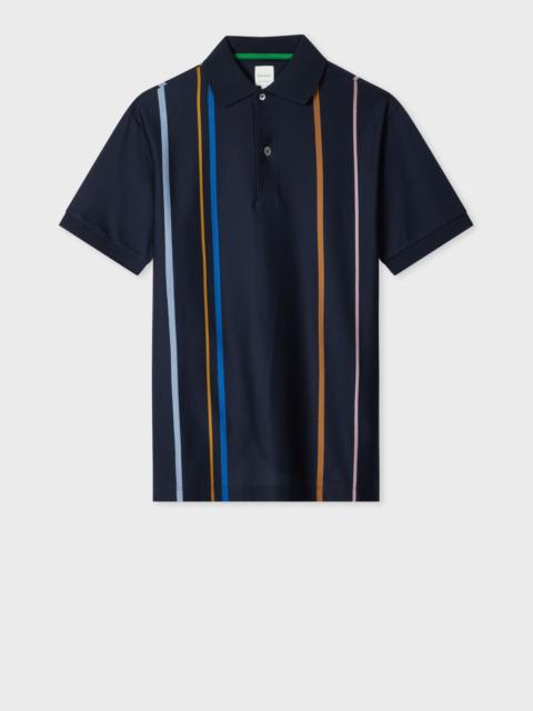 Navy Stripe Cotton Polo Shirt