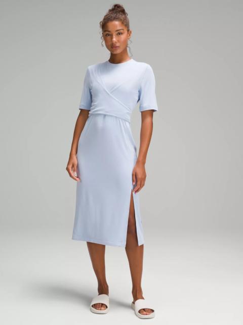 Wrap-Front Soft Ribbed Midi Dress
