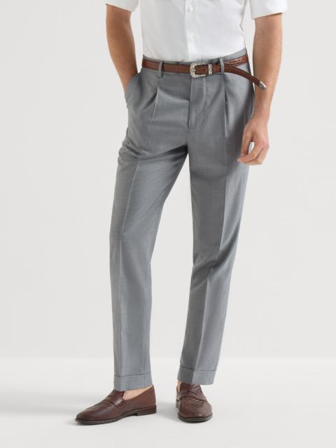 Virgin wool and silk lightweight hopsack trousers with pleat