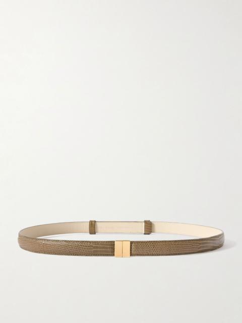 Snake-effect leather belt Dark green