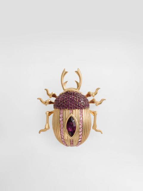 Beetle-shaped brooch with rhinestones