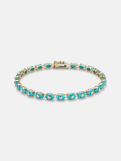 Eternity 14kt gold bracelet with turquoise and diamonds