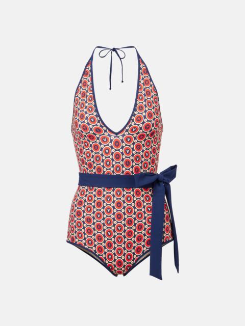 Printed belted swimsuit
