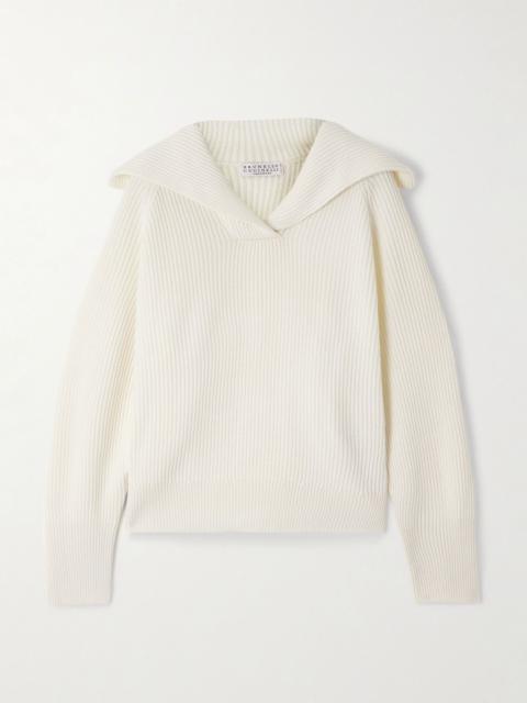 Ribbed wool, cashmere and silk-blend sweater Off-white
