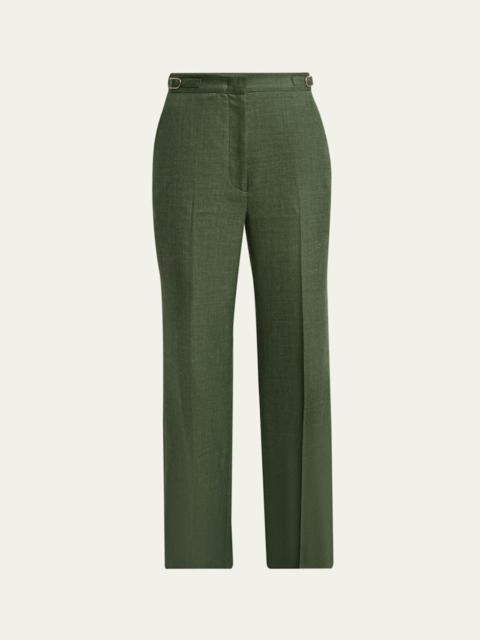 Vesta Linen-Wool Straight-Leg Pants