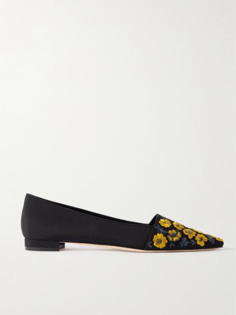 Safiye Embroidered Crepe De Chine Point-toe Flats