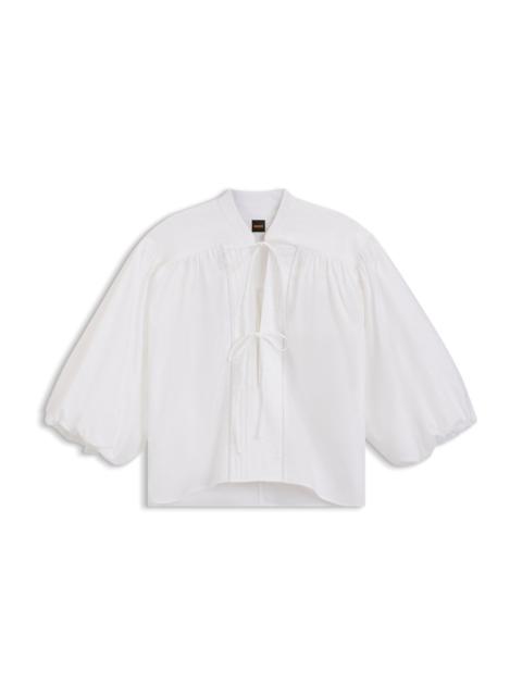 RELAXED-FIT BLOUSE IN COTTON POPLIN WITH TIE NECKLINE