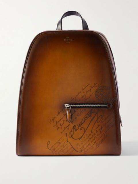 Working Day Scritto Venezia Leather and Twill Backpack Brown