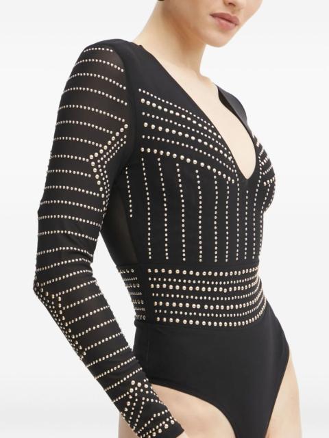 studded-embellishment V-neck bodysuit