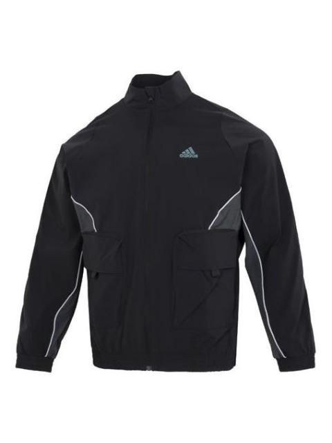 Men's adidas St Pkt Wvjkt Athleisure Casual Sports Logo Stand Collar Woven Jacket Black HM5144