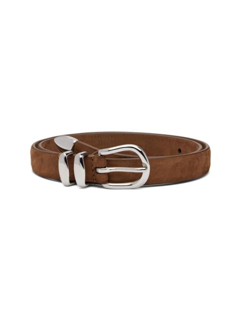 Brown Skinny Nubuck Leather Belt
