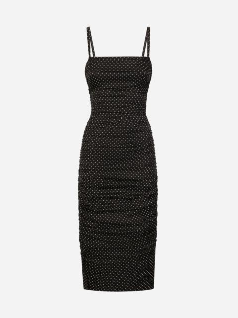 Charmeuse sheath dress with micro polka-dot print:
