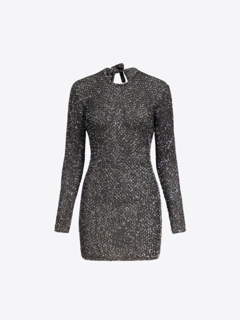 SEQUIN CROCHET LONG SLEEVE MINI DRESS