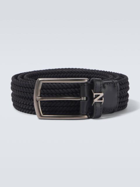 Woven leather-trimmed belt