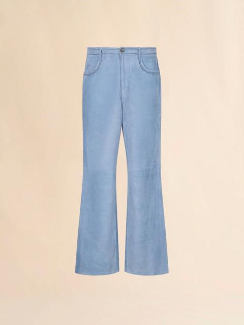 BLUE SUEDE PANTS WITH CUT-OUT DETAILING