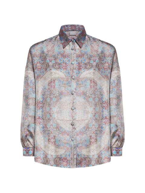 Aloe mosaic-pattern button-up silk shirt