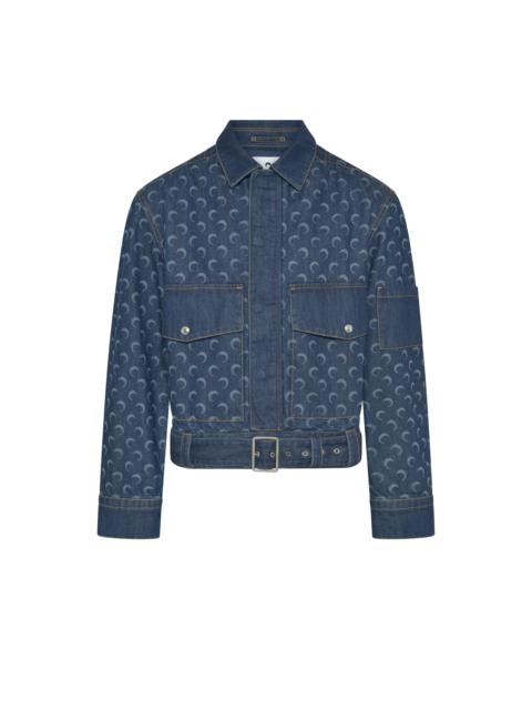 Midnight blue denim belted trucker jacket