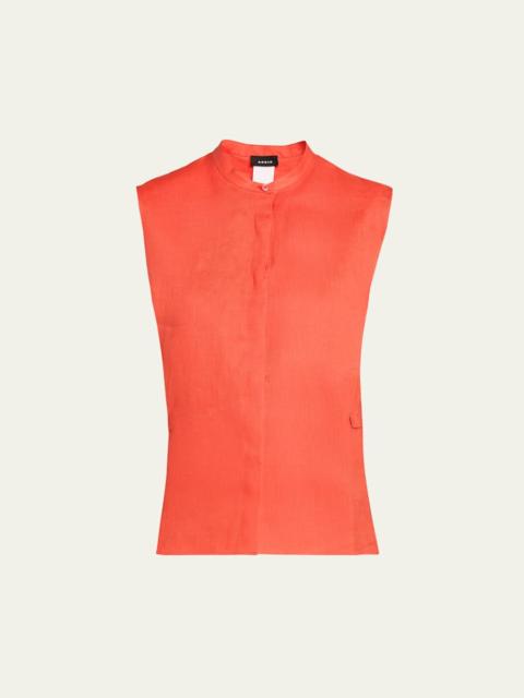 Linen Sleeveless Button-Down Blouse