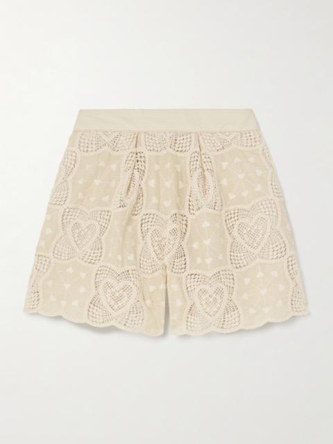 Wanderlust Crocheted Embroidered Cotton-blend Shorts